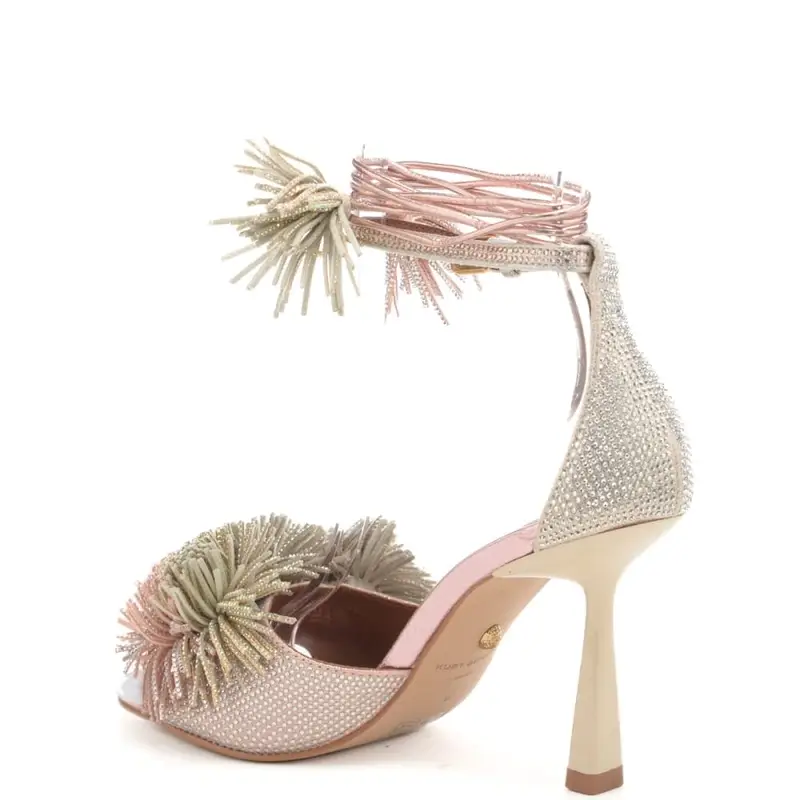 sandali alti da donna con micro strass all over e decorazioni con frange sulla parte frontale metallo miniatura 2