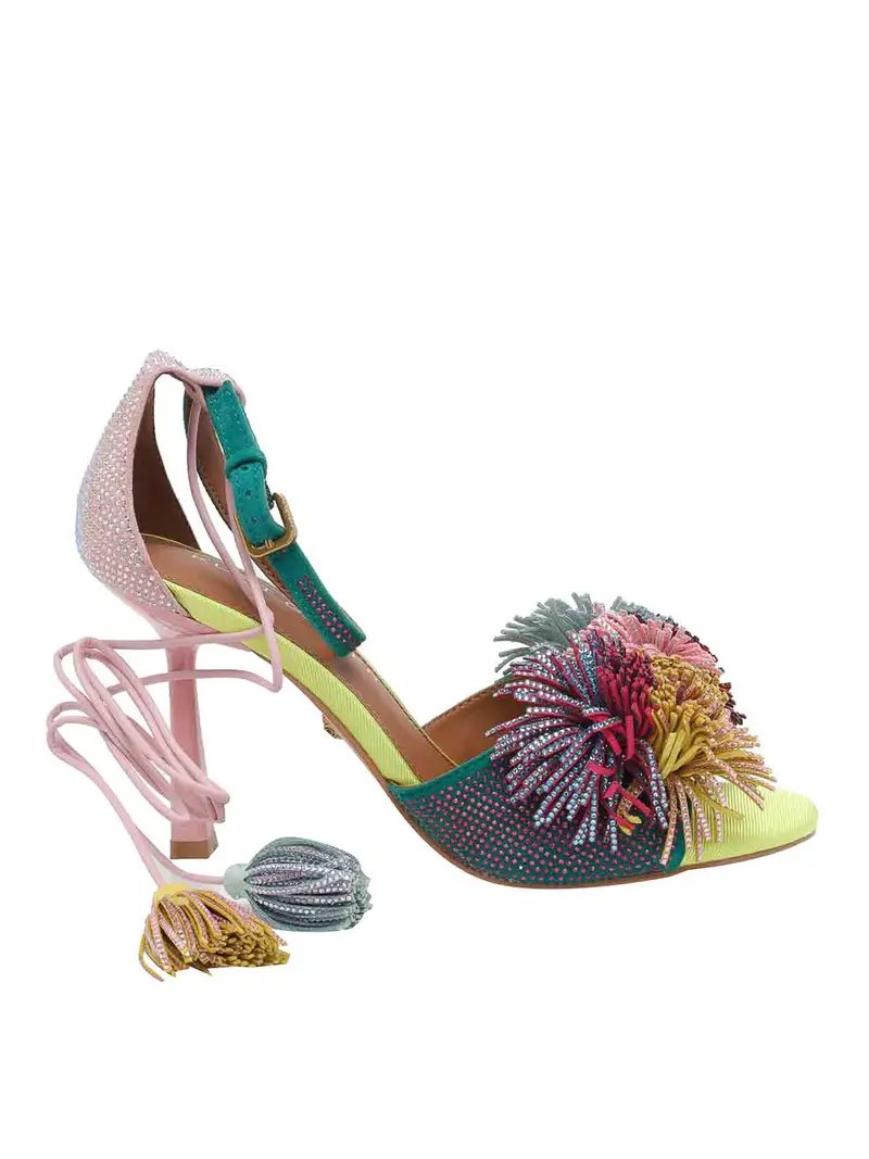 Sandali con pom pom Multicolore