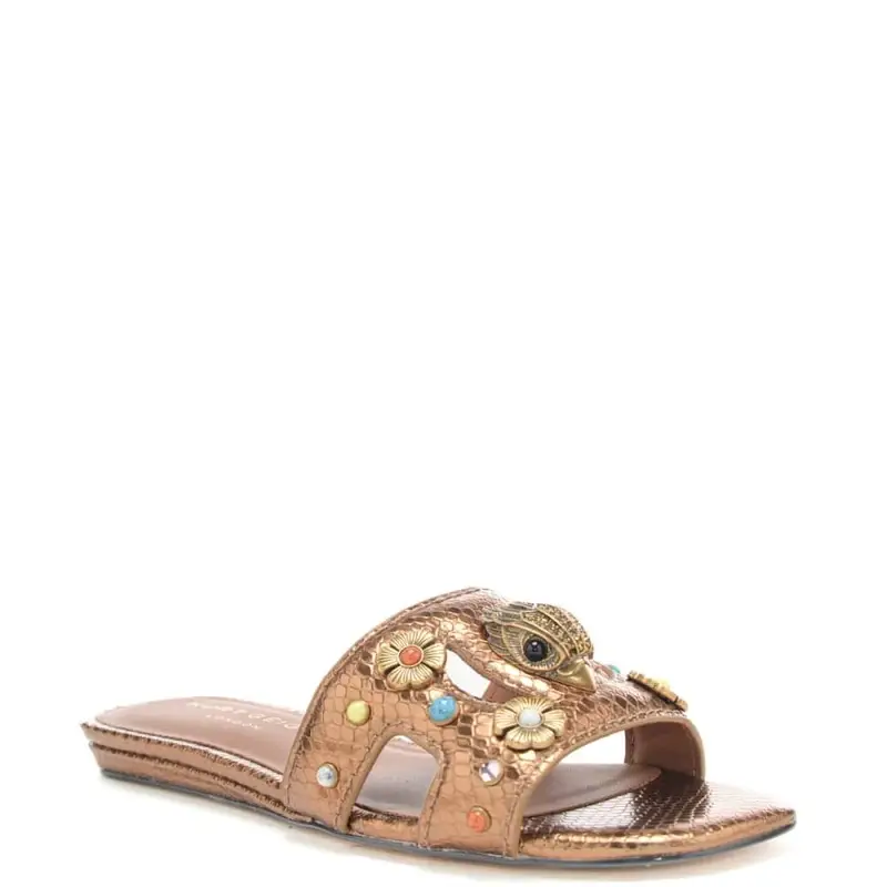 scarpe basse da donna in pelle laminata pitonata con decorazioni frontali bronzo miniatura 3