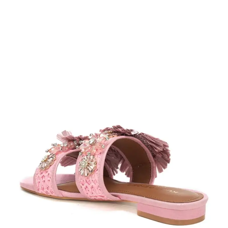 scarpe basse da donna in tessuto intrecciato con doppia fascia e maxi fibbie con frange rosa miniatura 3