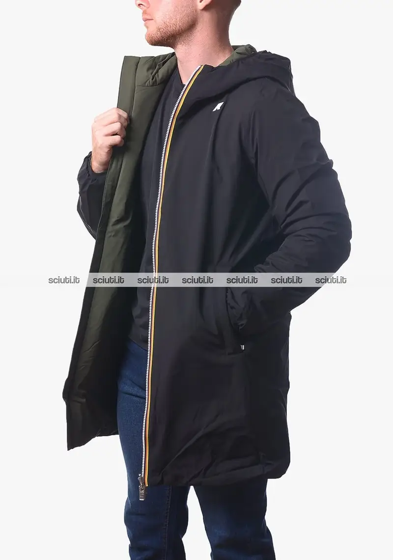 Cappotto Kway uomo nero verde scuro reversibile Jacob st warm double