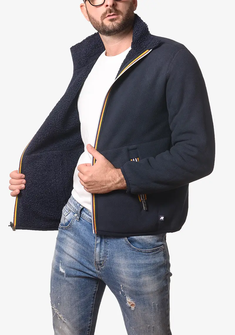 Felpa Kway uomo blu scuro reversibile Pascal sherpa polar double