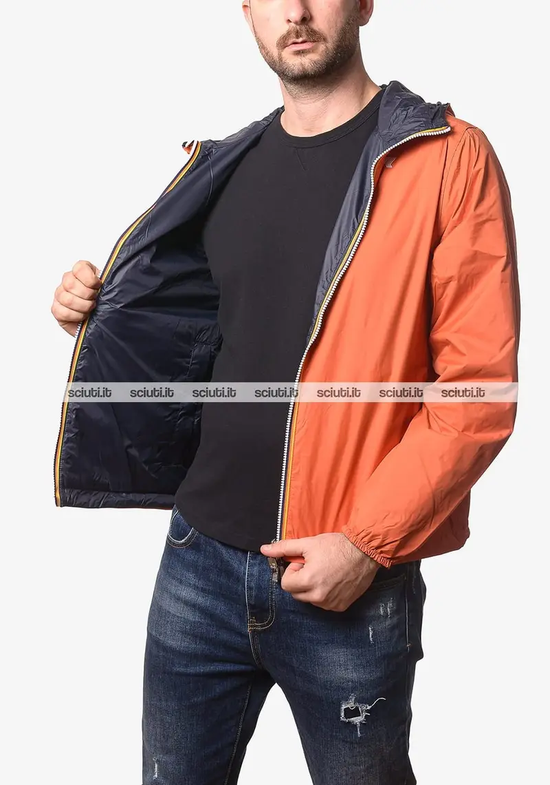Giubbotto Kway uomo arancione blu scuro reversibile Jake plus 2 double