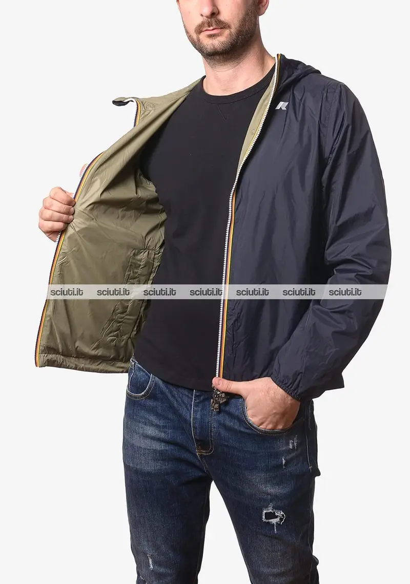 Giubbotto Kway uomo blu scuro verde muschio reversibile Jake plus 2 double