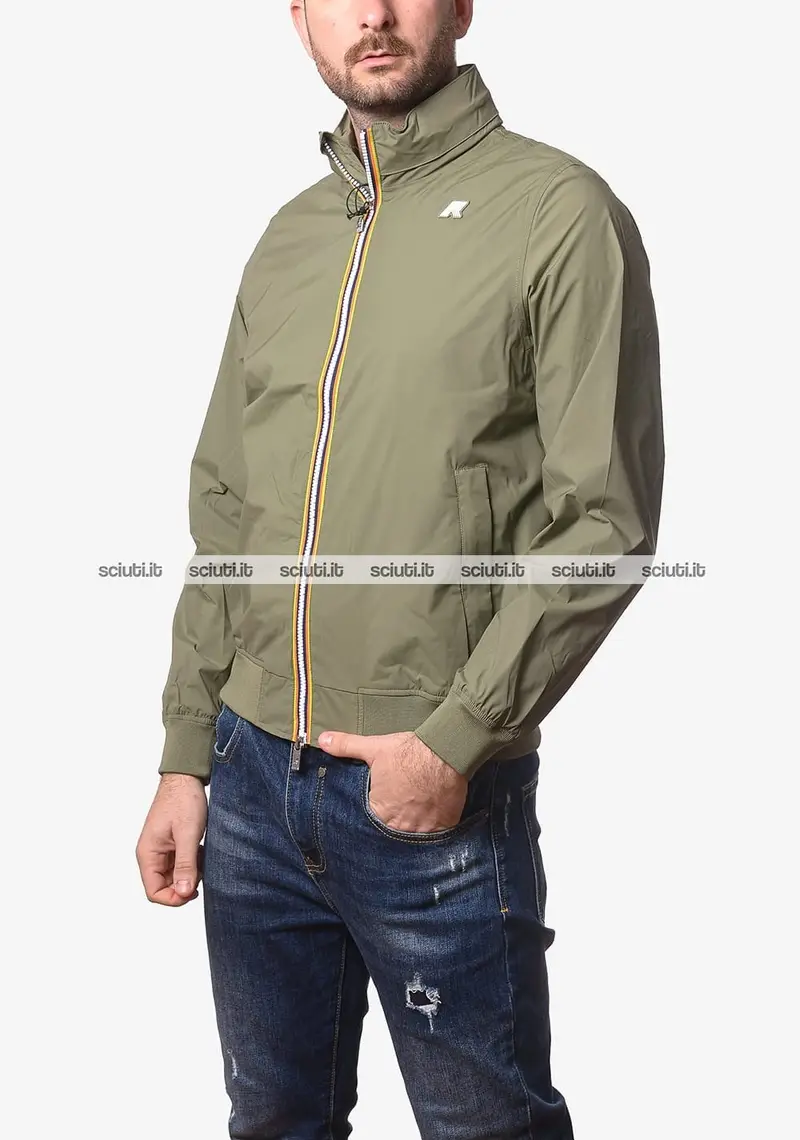 Giubbotto Kway uomo verde muschio Amaury stretch nylon jersey