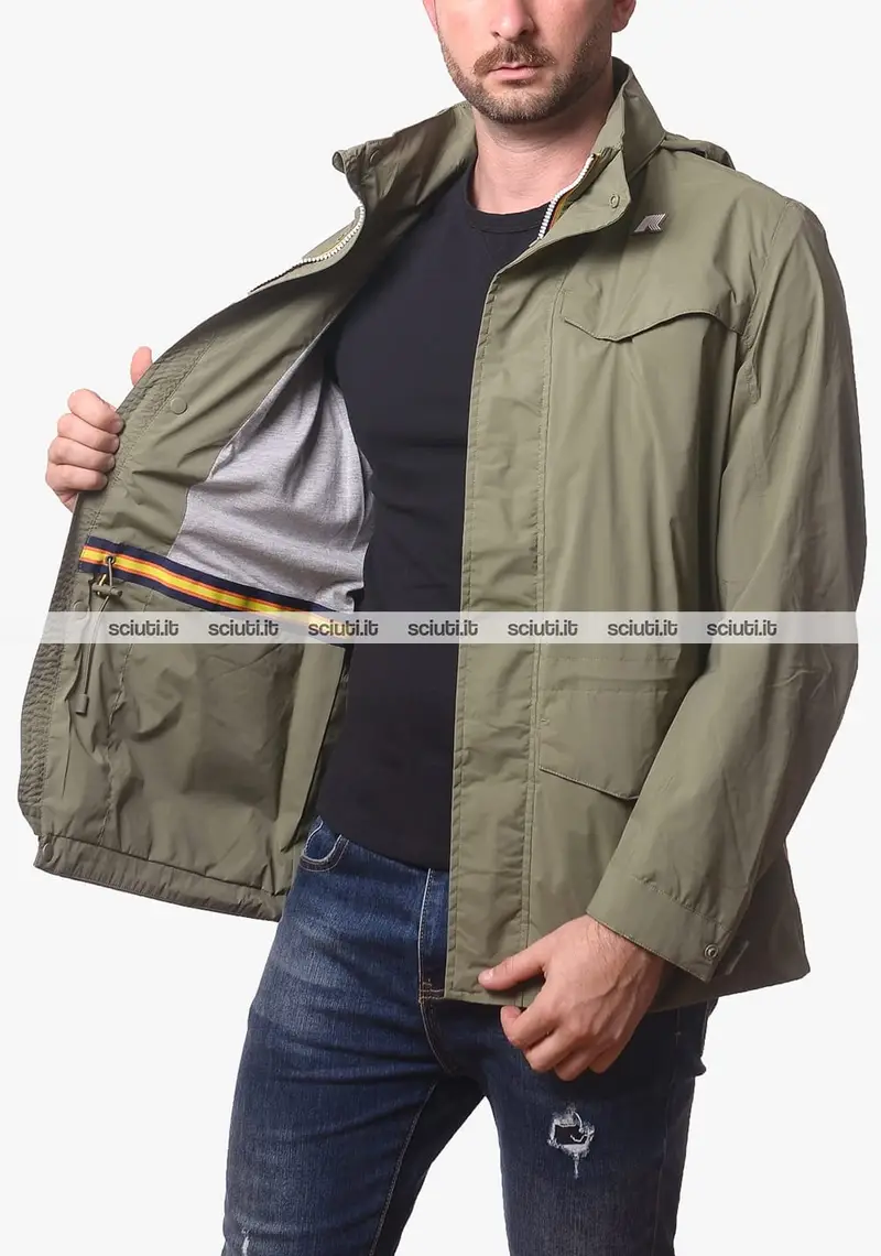 Giubbotto Kway uomo verde muschio Manuel stretch nylon jersey