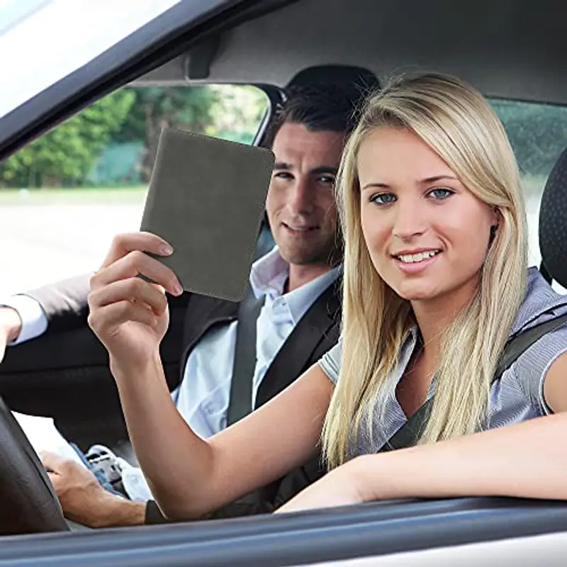 kwmobile Custodia Pelle Nabuk per Libretto Circolazione Auto - Cover Portalibretto con Scomparti per Tessere Patente - Foderina Porta Documenti grigio scuro miniatura 2