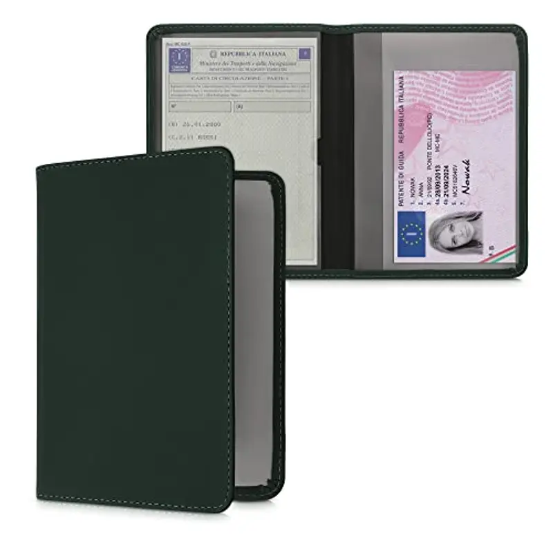 kwmobile Custodia Pelle Nabuk per Libretto Circolazione Auto - Cover Portalibretto con Scomparti per Tessere Patente - Foderina Porta Documenti petrolio