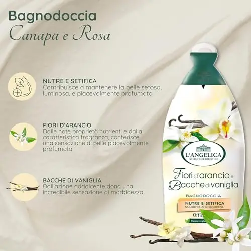 L'Angelica Officinalis, Bagnodoccia Fiori d'Arancio, Nutre e Setifica, Pelle Setosa e Luminosa, Senza Parabeni miniatura 3