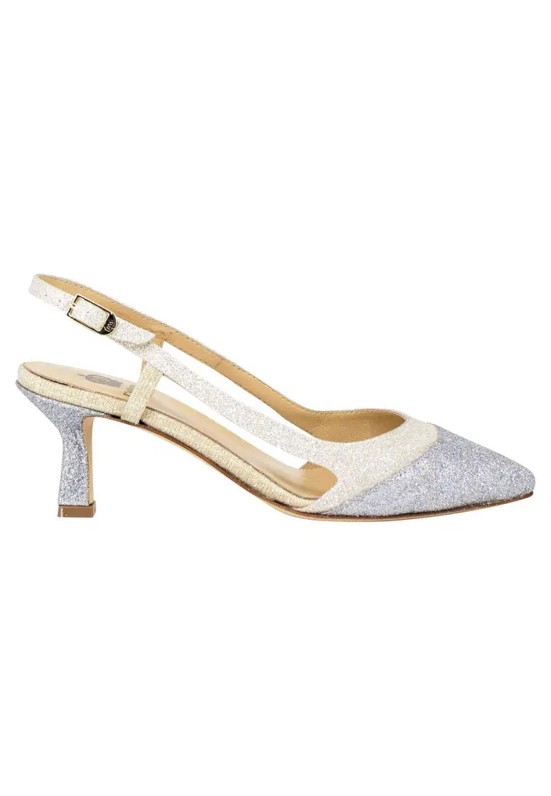 Decollete slingback donna in tessuto argento e oro Donna CH1603/RT 604