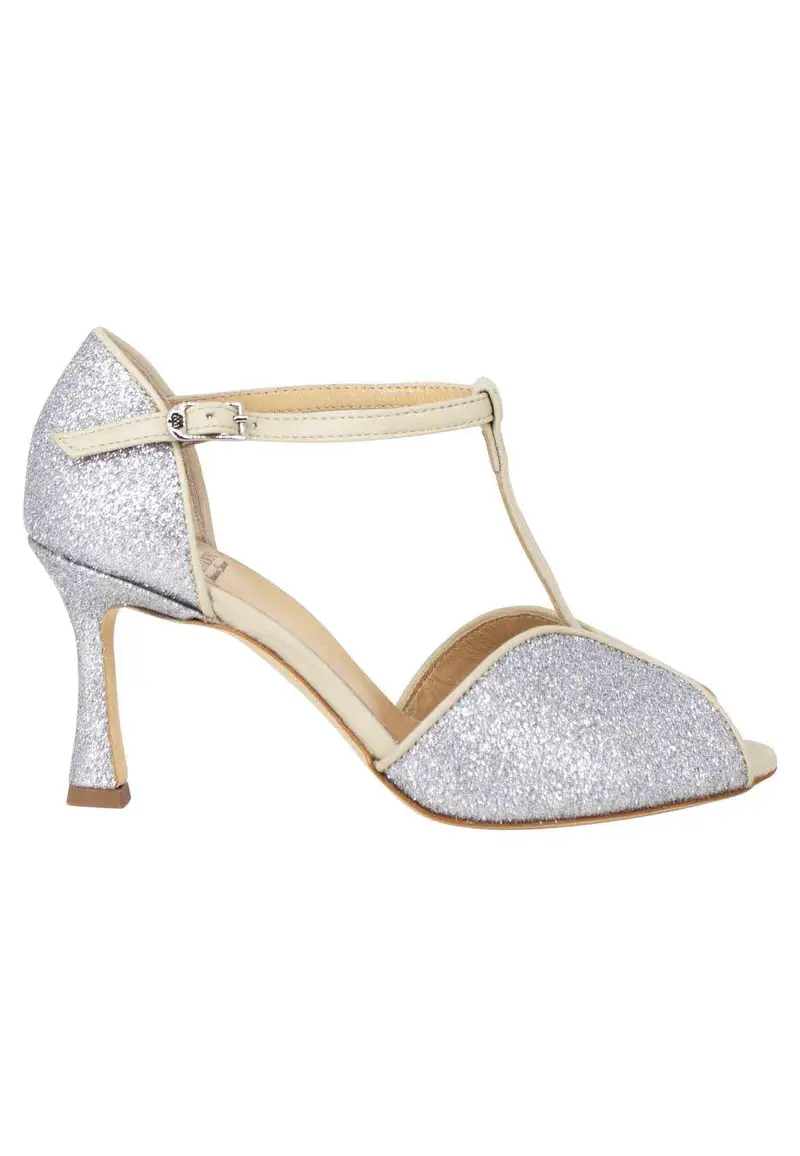 Sandali donna in glitter e pelle argento con tacco alto Donna SP1612/RT 604
