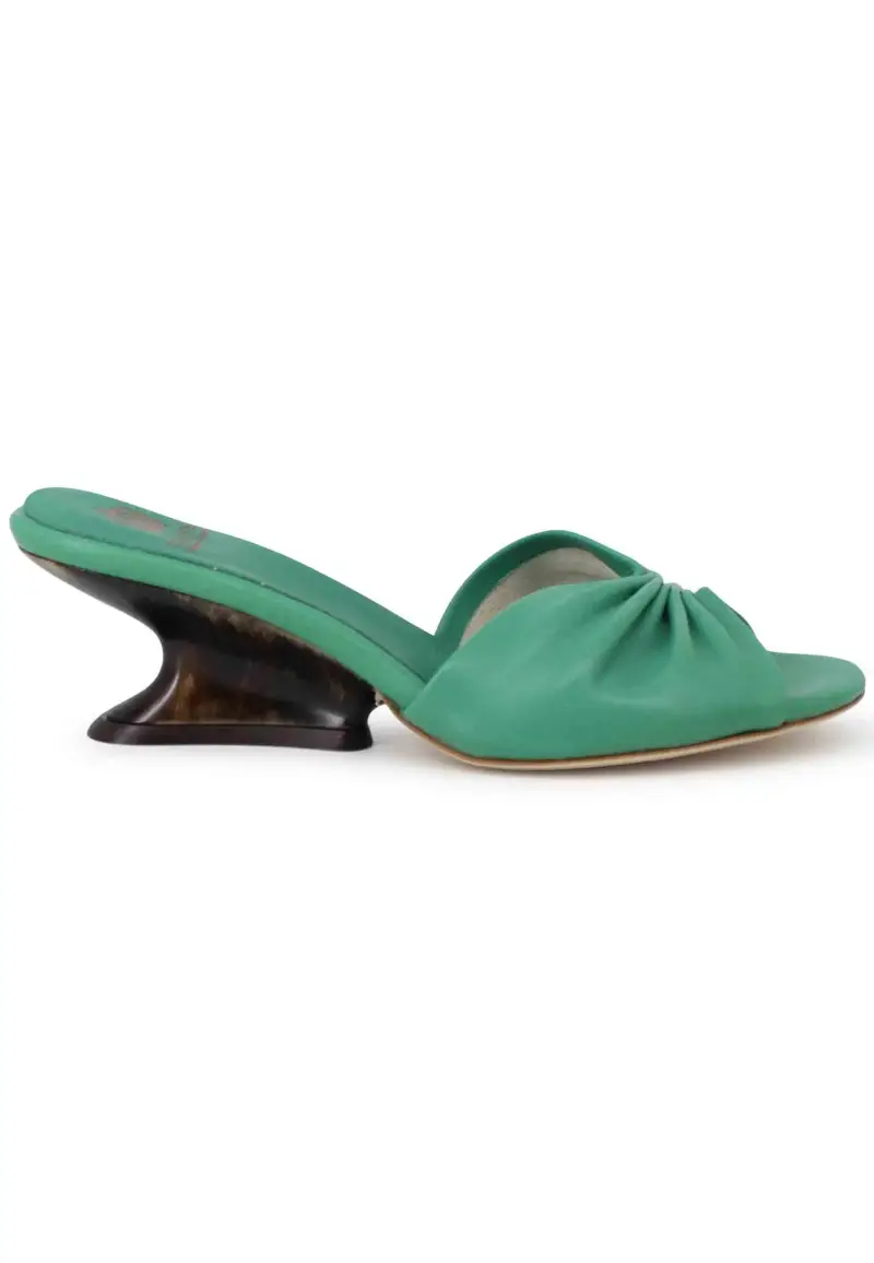 Sandali donna in pelle verde con zeppa bassa Donna DS1649 005