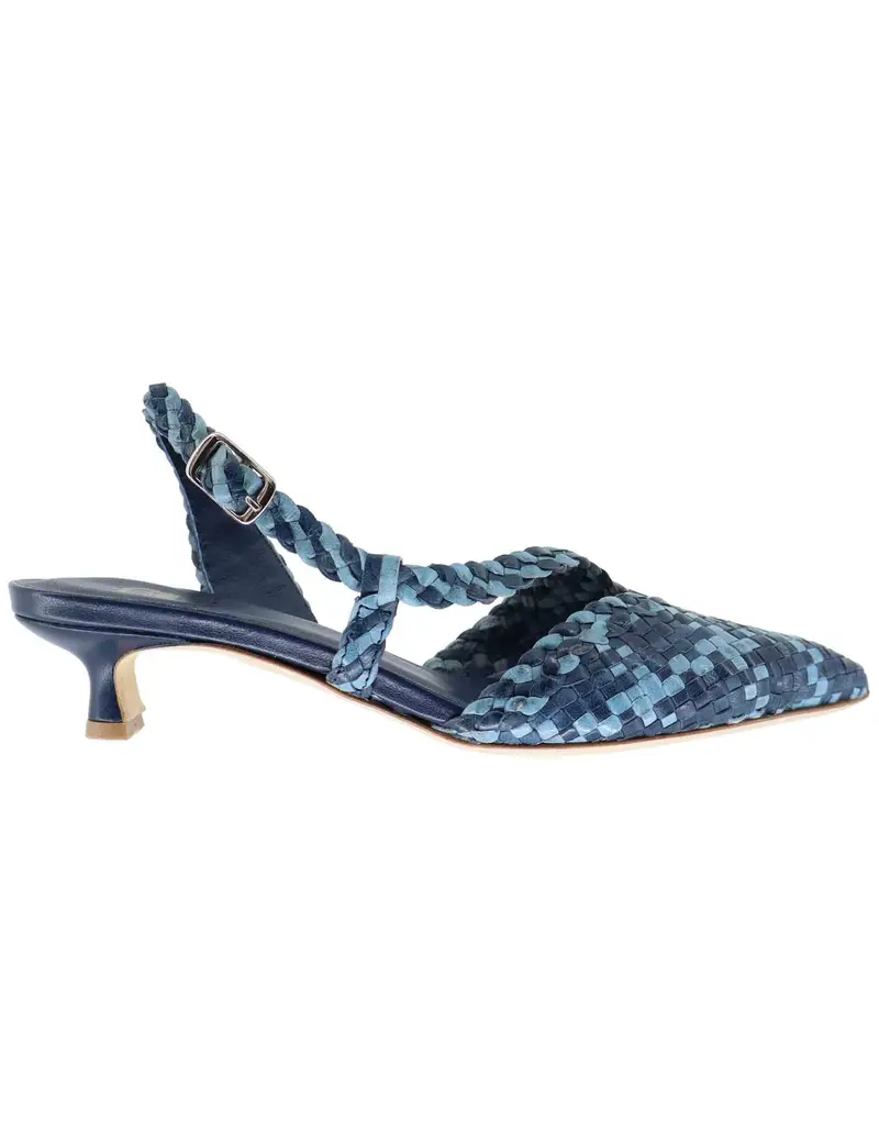 Slingback donna in pelle intrecciata blu tacco basso Donna CH2568/RT 003