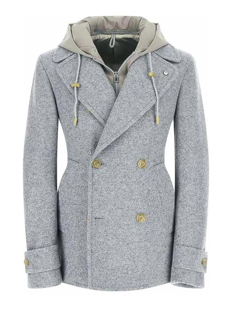 Caban con cappuccio grigio chiaro