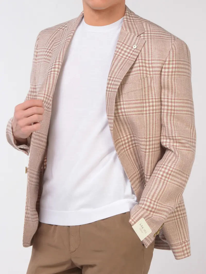 giacca da uomo L B M 1911 in lino e lana a quadri BEIGE
