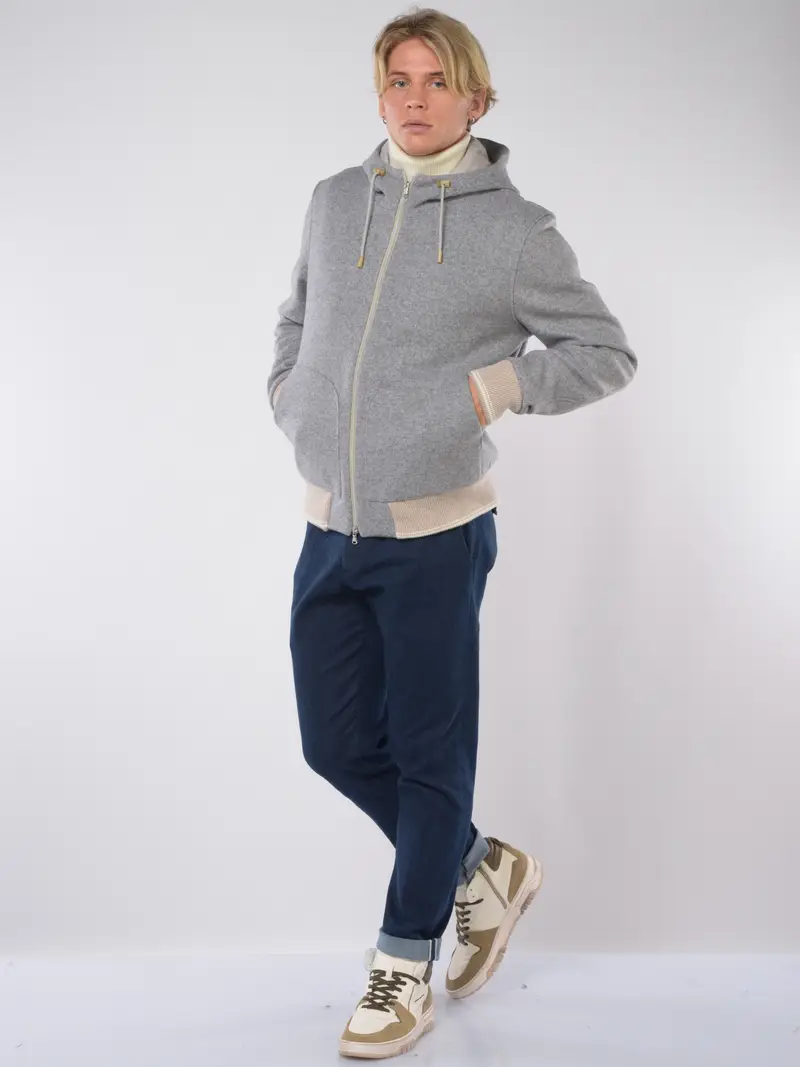 giubbino da uomo L B M 1911 in lana con cappuccio Grigio miniatura 2