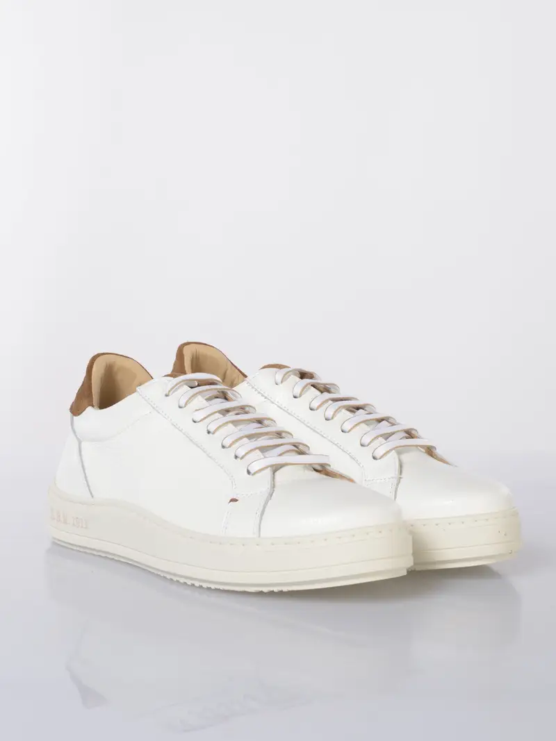 sneaker da uomo L B M 1911 in vera pelle effetto martellato Bianco miniatura 2