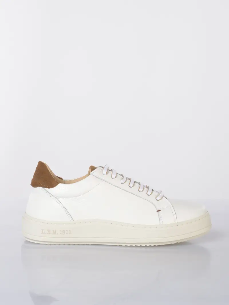 sneaker da uomo L B M 1911 in vera pelle effetto martellato Bianco