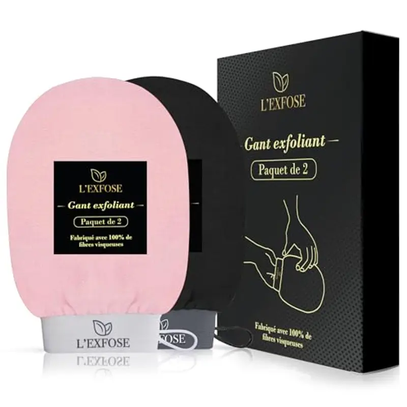 L'Exfose 2x guanto esfoliante corpo - guanto di crine kessa scrub corpo in Viscosa - Rimuove le cellule morte della