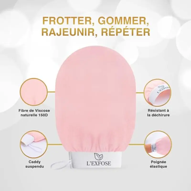 L'Exfose 2x guanto esfoliante corpo - guanto di crine kessa scrub corpo in Viscosa - Rimuove le cellule morte della miniatura 2