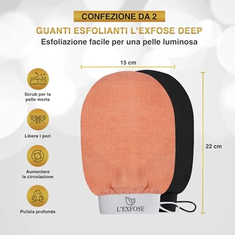 L'Exfose 2x guanto esfoliante corpo - guanto di crine kessa scrub corpo in Viscosa - Rimuove le cellule morte della pelle e idrata miniatura 2