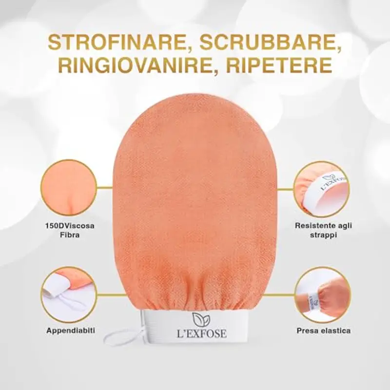 L'Exfose 2x guanto esfoliante corpo - guanto di crine kessa scrub corpo in Viscosa - Rimuove le cellule morte della pelle e idrata miniatura 3
