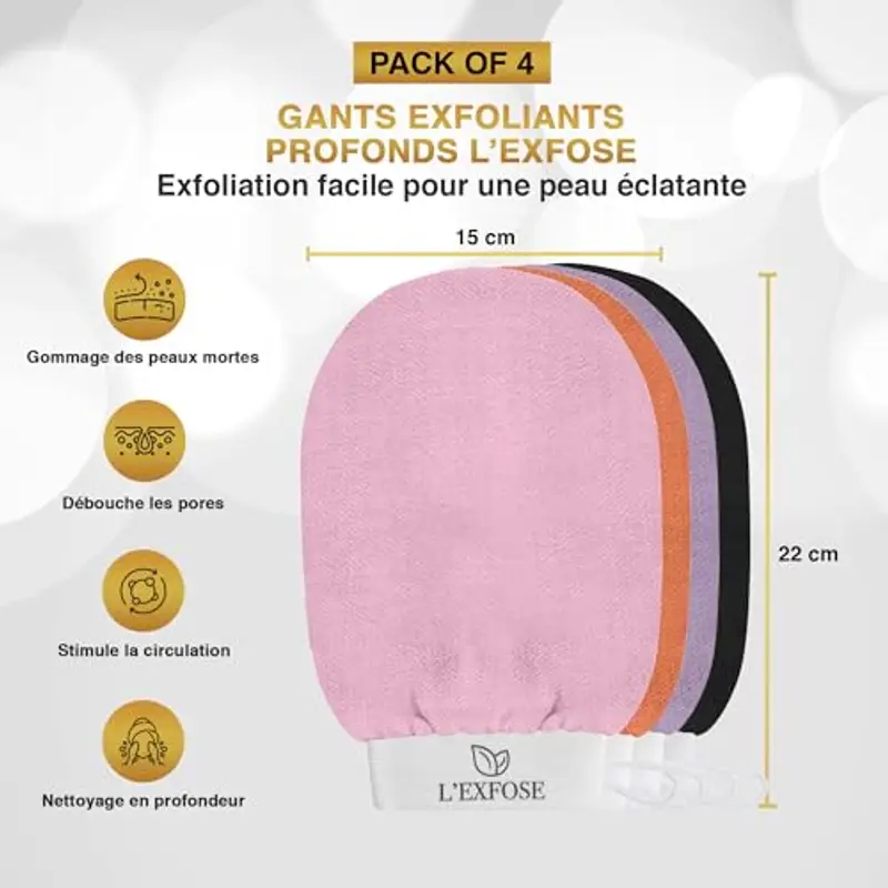L'Exfose 4x guanto esfoliante corpo - guanto di crine kessa scrub corpo in Viscosa - Rimuove le cellule morte della miniatura 2