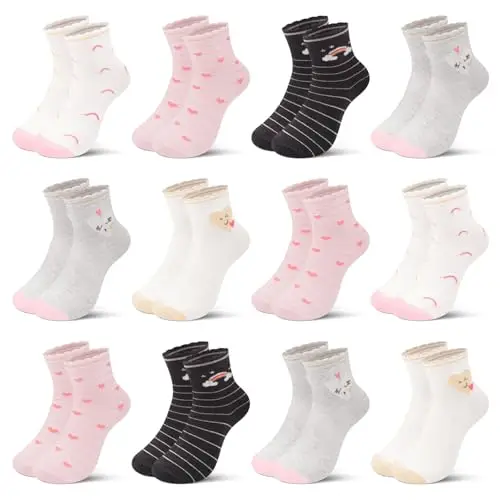 L&K-II 10 paia Calzini in Cotone per Ragazze e Bambini Modello Carino Calzini da Ginnastica per Bambini Colorati 2886 27