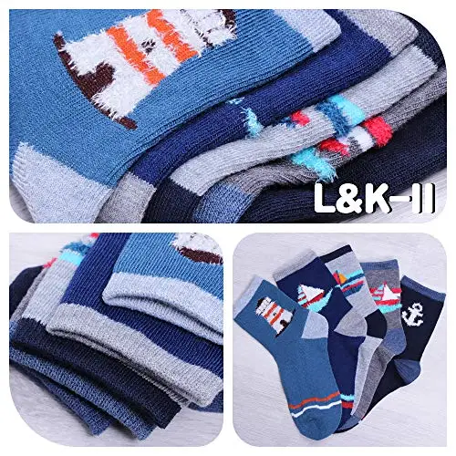 L&K-II 10 paia di morbidi e comodi calzini in spugna di cotone per ragazzi, con graziose stampe in stile navy, autunno miniatura 2