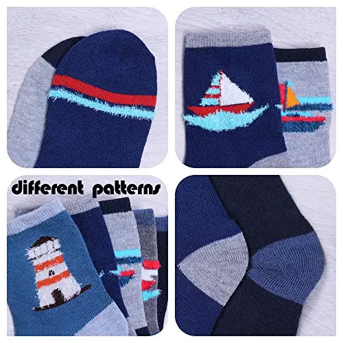 L&K-II 10 paia di morbidi e comodi calzini in spugna di cotone per ragazzi, con graziose stampe in stile navy, autunno miniatura 3