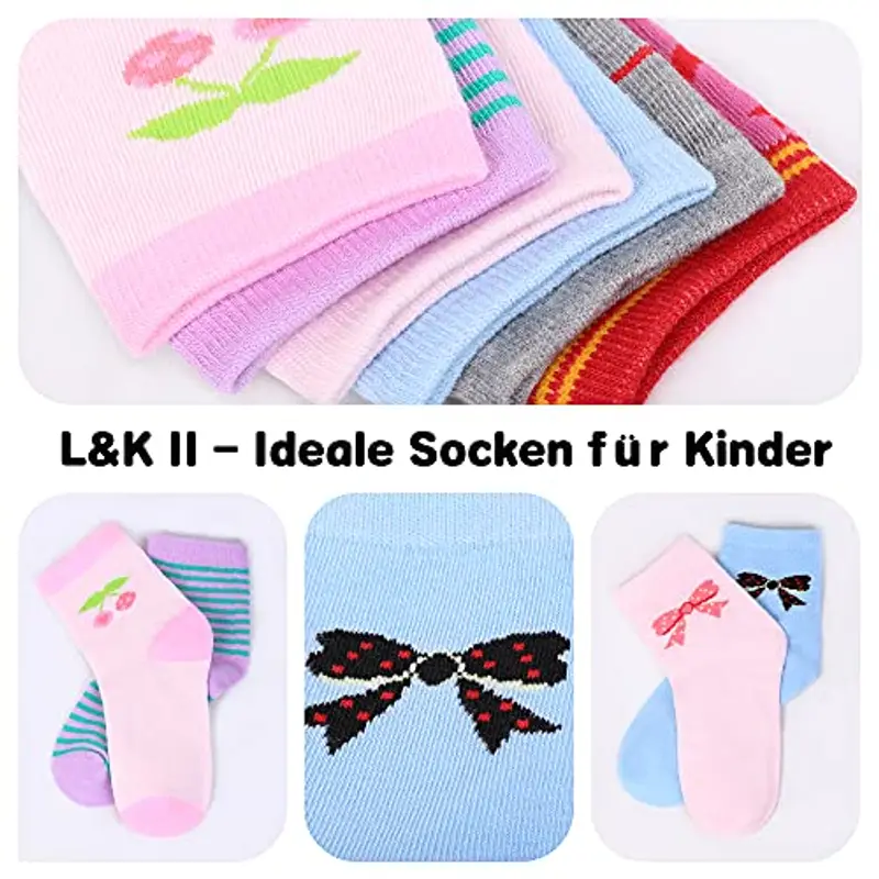 L&K-II 12 paia calzini delle ragazze calzini bambino in cotone confortevole 2808 27 miniatura 2