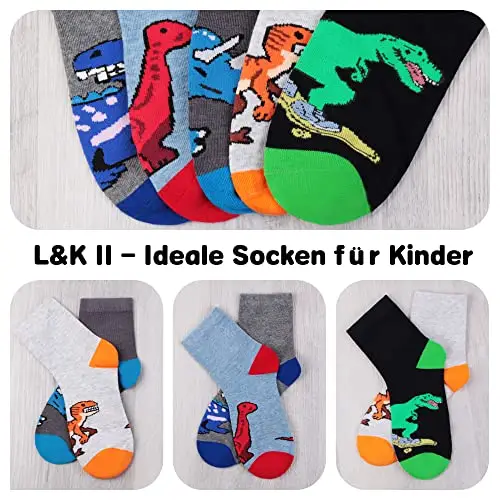 L&K-II Lot de 10 Chaussettes Enfants Garçons Haute Coton Motif Dinosaure Multicolore 2927 28 miniatura 2