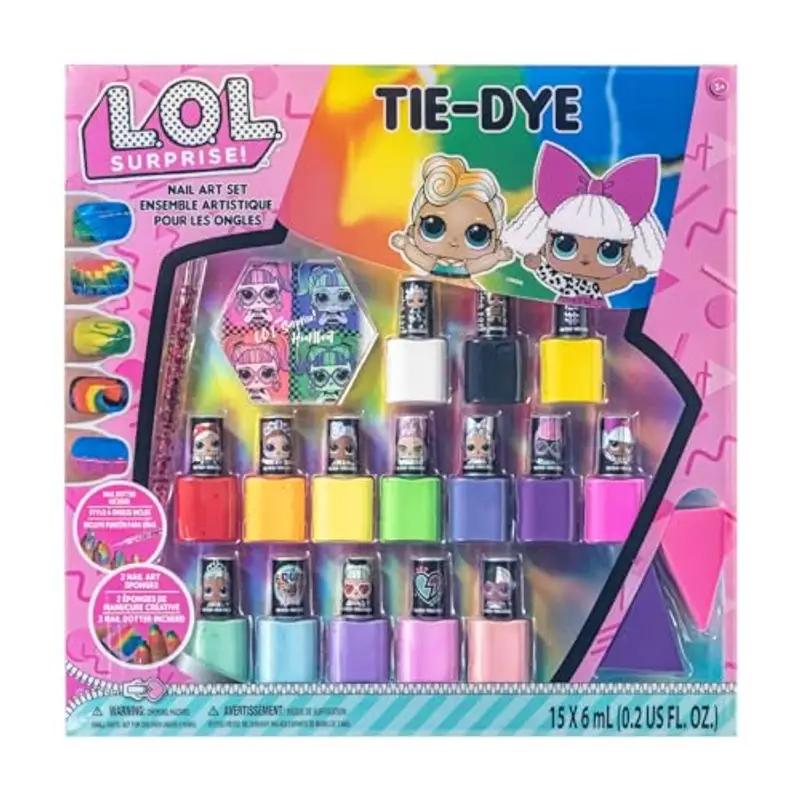 L.O.L Surprise! by Townley Girl Set per nail art tie-dye da 19 pezzi, 15 smalti per unghie non tossici, brillanti,