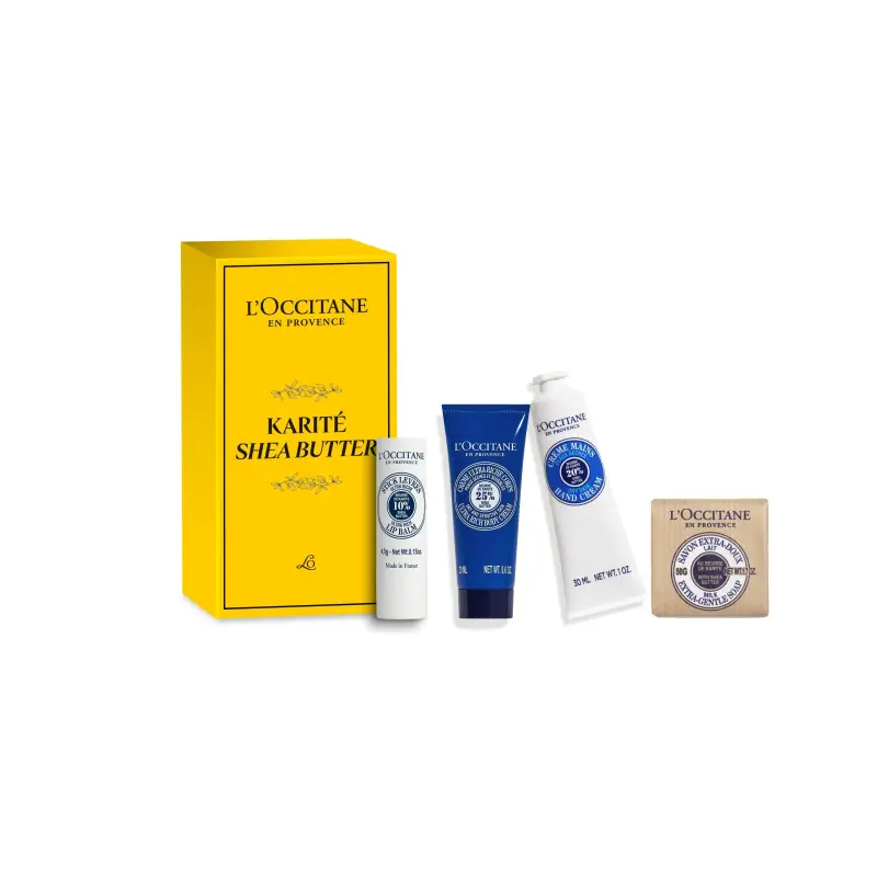 Cofanetti L'Occitane Kit Scoperta Karité - Balsamo labbra,Sapone,Crema mani,Cofanetto viso e corpo