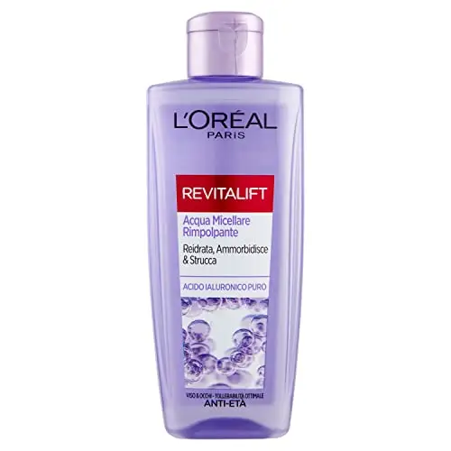 L'Oréal Paris Acqua Micellare Rimpolpante Revitalift Filler, Azione Detergente Anti-Età con Acido Ialuronico Puro, 200