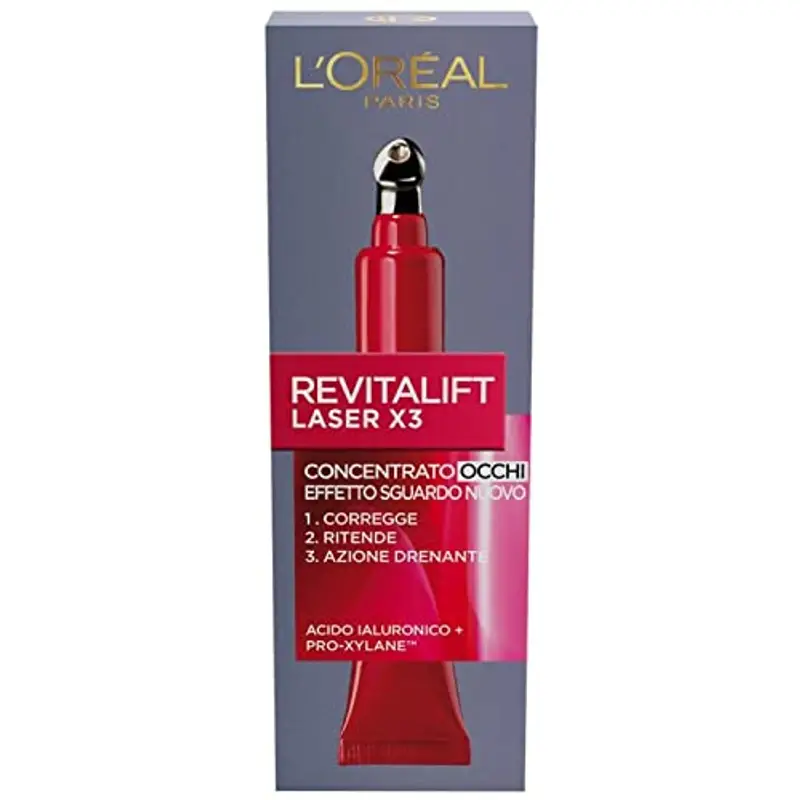 L'Oréal Paris Contorno Occhi Revitalift Laser X3, Azione Antirughe Anti-Età con Acido Ialuronico e Pro