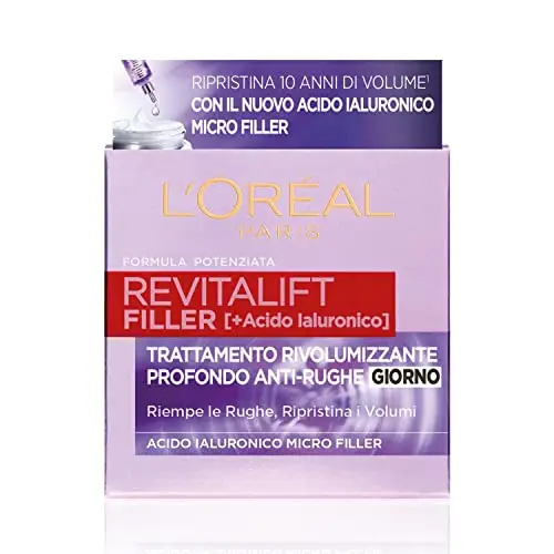 L'Oréal Paris Crema Viso Giorno Revitalift Filler, Azione Antirughe Rivolumizzante con Acido Ialuronico Concentrato, 50