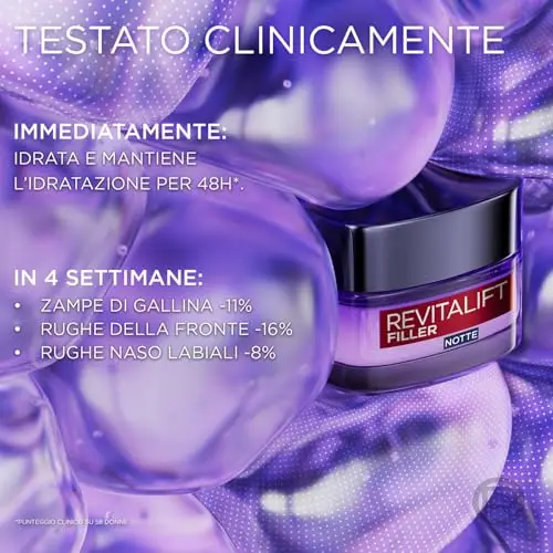 L'Oréal Paris Crema Viso Notte Revitalift Filler, Per Tutti i Tipi di Pelle, Azione Anti-Rughe, Pelle Rimpolpata a miniatura 2