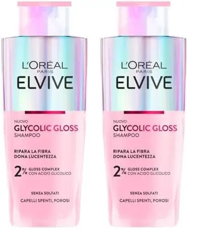 L'Oréal Paris Elvive Shampoo, Per Capelli Spenti e Porosi, Capelli Setosi, Con Acido Glicolico, Senza Solfati, Glycolic