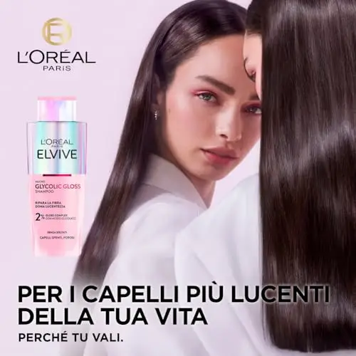 L'Oréal Paris Elvive Shampoo, Per Capelli Spenti e Porosi, Capelli Setosi, Con Acido Glicolico, Senza Solfati, Glycolic miniatura 3