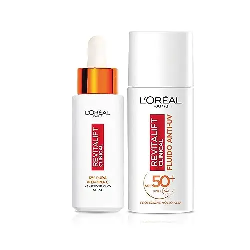 L'Oréal Paris Routine Illuminante e Protettiva, Con Siero 12% Pura Vitamina C e Fluido SPF 50+, Con Acido Salicilico,