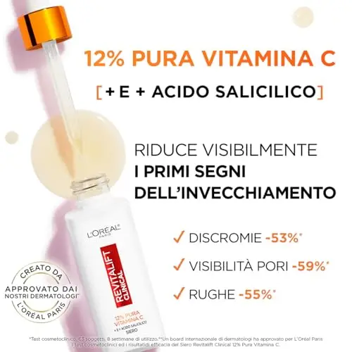 L'Oréal Paris Siero Viso 12% Pura Vitamina C, Per Pelle Più Luminosa e Pori Meno Visibili, Revitalift Clinical, 30 ml miniatura 2