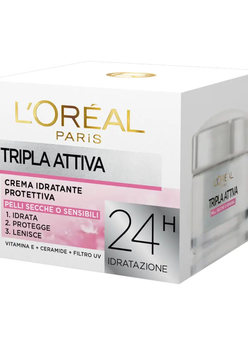 L'OREAL, L'oréal Paris Crema Idratante Viso Tripla Attiva, Idrata, Protegge E Lenisce La Pelle, Per Pelli Secche E Sensibili, 50 Ml., Donna, Bianco, Taglia: FASUL miniatura 2