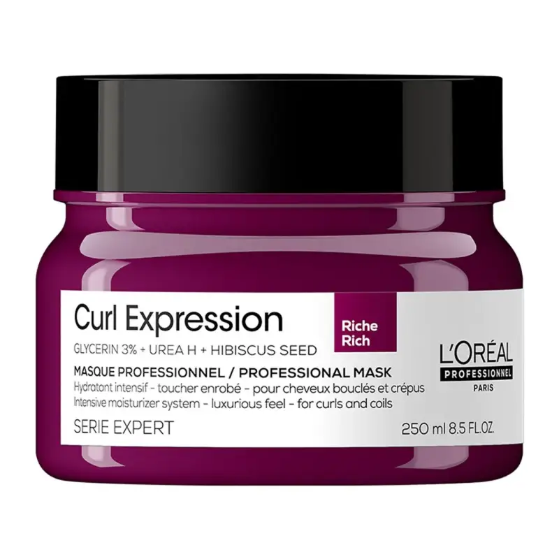 L'Oreal Professionnel, Serie Expert Curl Expression Rich, Glicerina 3% + Urea H + Semi di Ibisco, Maschera in crema per il trattamento dei capelli, Id