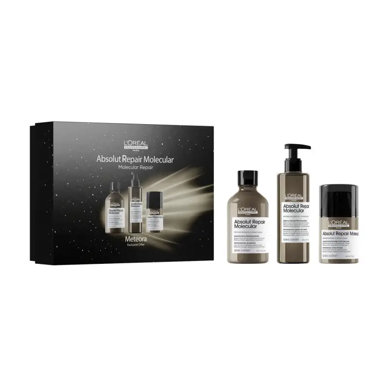 SERIE EXPERT New Cofanetto Natale Absolut Repair Molecular Shampoo, Conditioner e Crema leave-in - Shampoo riparatore,Prodotti