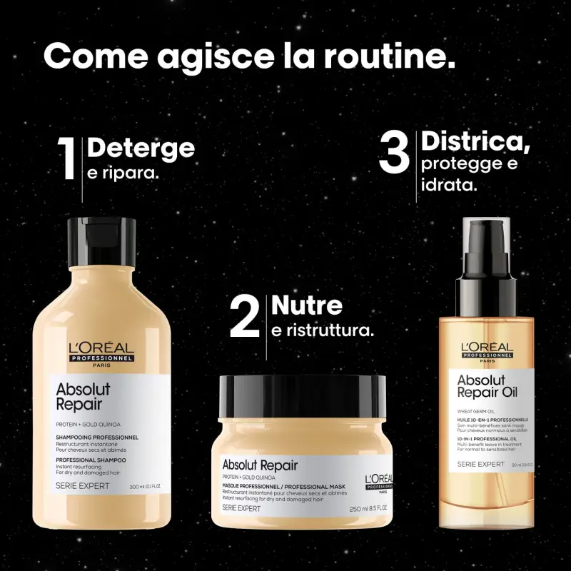 SERIE EXPERT New Cofanetto Natale Absolut Repair Shampoo, Maschera e Olio - Shampoo riparatore, Maschera capelli rovinati, Olio miniatura 4