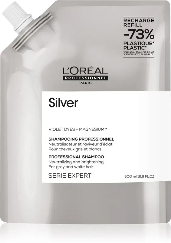Professionnel Silver Eco-ricarica Shampoo sbiancante per capelli grigi e bianchi 500ml