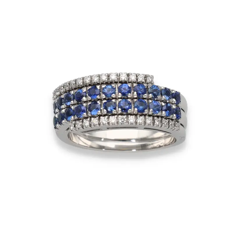 Anello fascia con zaffiri e diamanti oro bianco miniatura 2