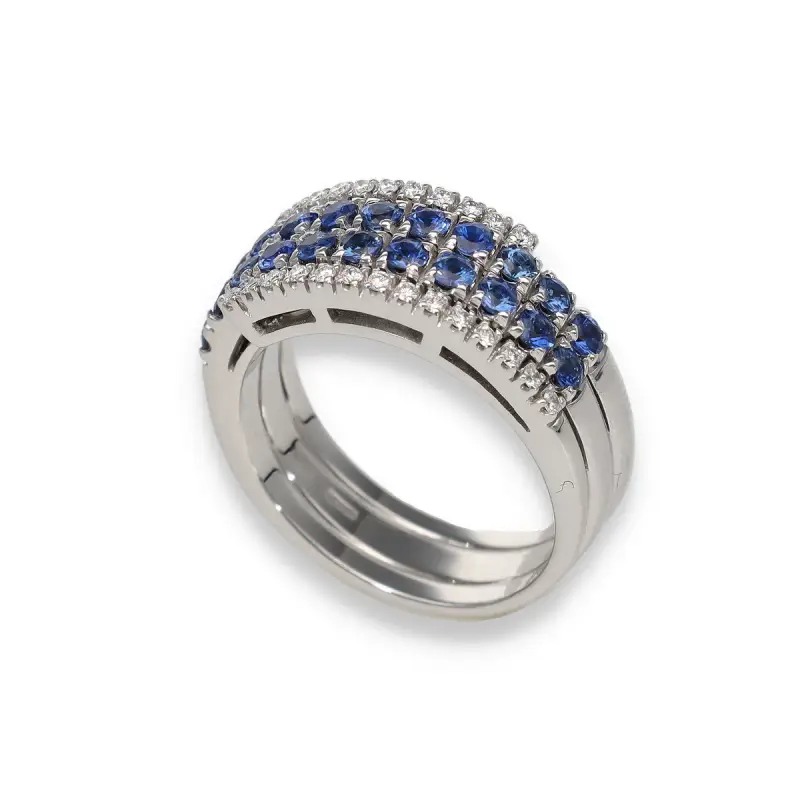 Anello fascia con zaffiri e diamanti oro bianco miniatura 3