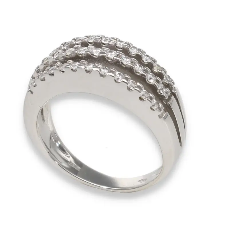 Anello fascia oro bianco e diamanti miniatura 2